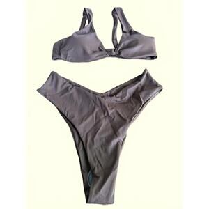 geluboao High-Waisted Push Up V Neck Knot Thong Bikini Set Brown Medium